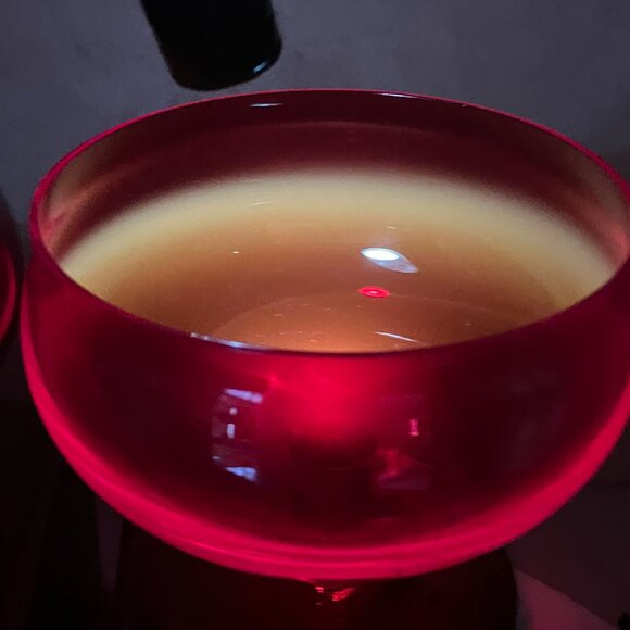 Vintage MCM Block Crystal Ruby And Amber Brandy Glasses With Cadmium Glow 1960's - Picture 5 of 17